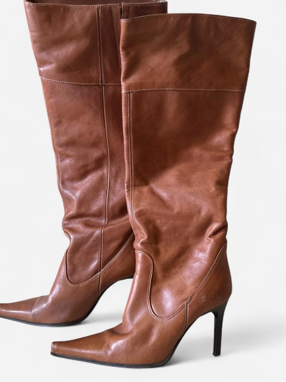 Brown Pointed-Toe Leather Boots